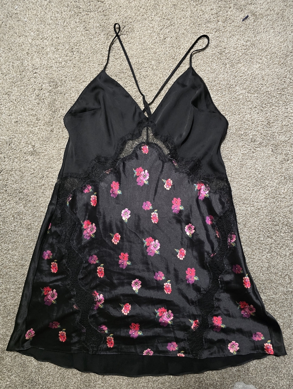 Victoria's Secret Slip Dress Black Floral Vintage Y2k